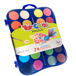 TOY COLOR ΝΕΡΟΧΡΩΜΑΤΑ ΜΕ ΠΙΝΕΛΟ ΠΛΑΣΤΙΚΟ BLISTER 24 ΧΡΩΜΑΤΑ Φ30mm PRIMARY ΑΣΣΟΡΤΙ
